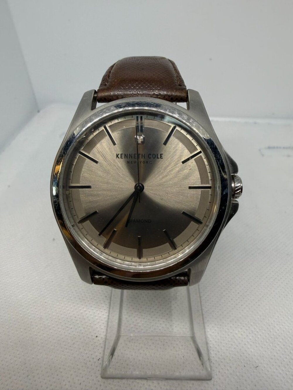 Kenneth Cole New York Men 10027417 Grey Dial Diamond Marker Brown Leather Watch - Picture 1 of 13
